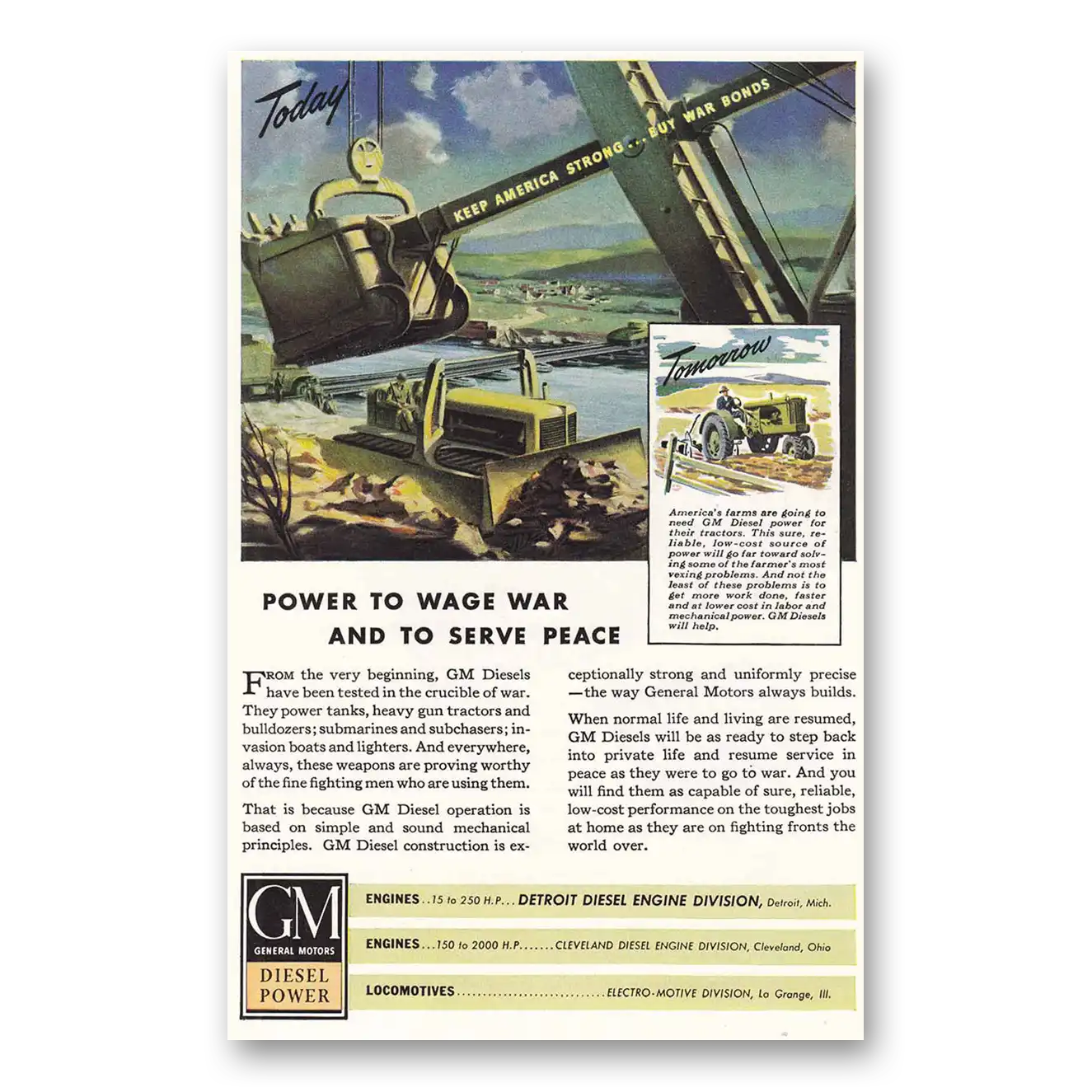 1944 GM Diesel Power Power to Wage War and To Serve Peace Vintage Magazine Print Ad