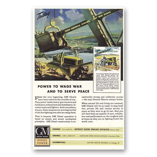 1944 GM Diesel Power Power to Wage War and To Serve Peace Vintage Magazine Print Ad