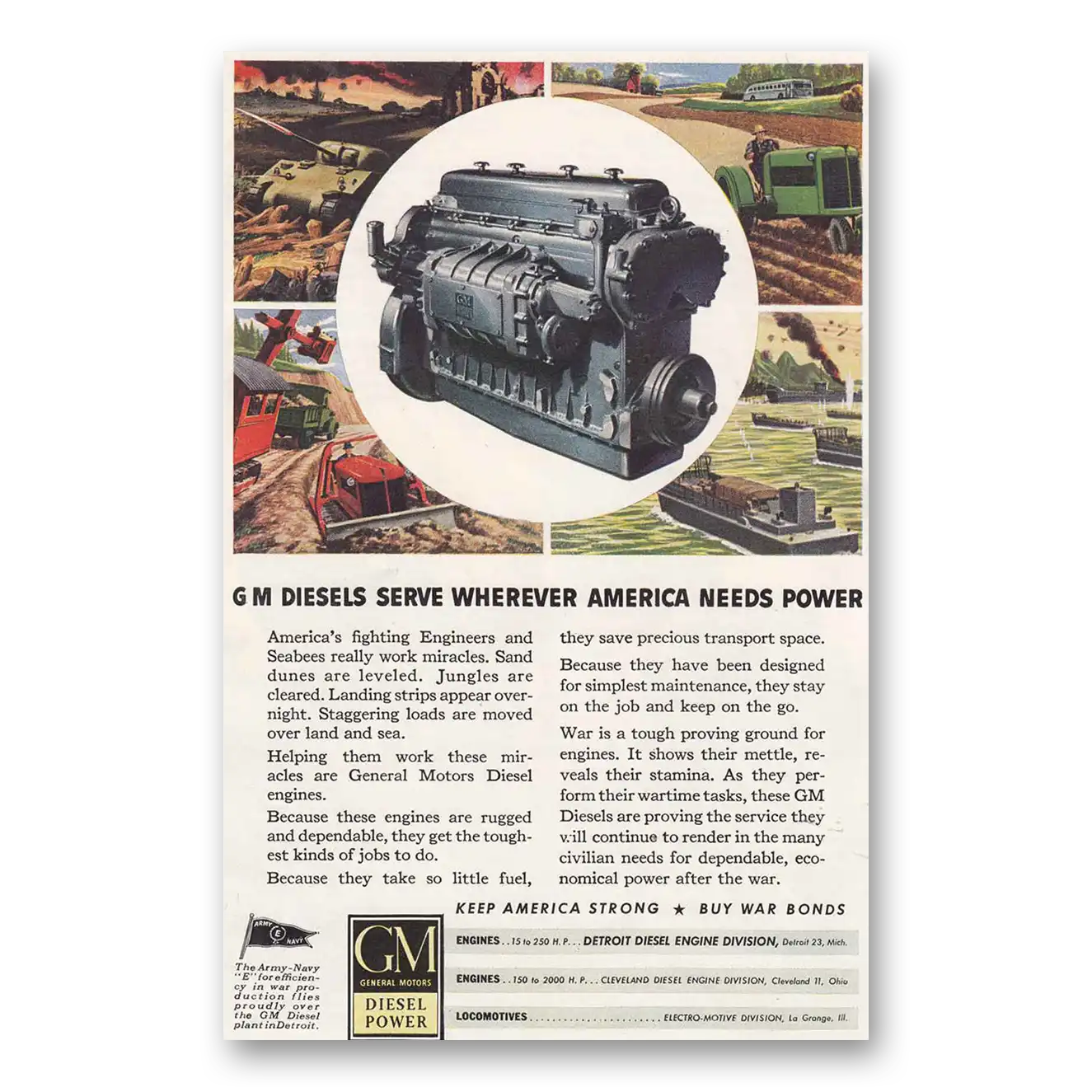 1944 GM Diesel Power Serve Wherever America Needs Power Vintage Magazine Print Ad