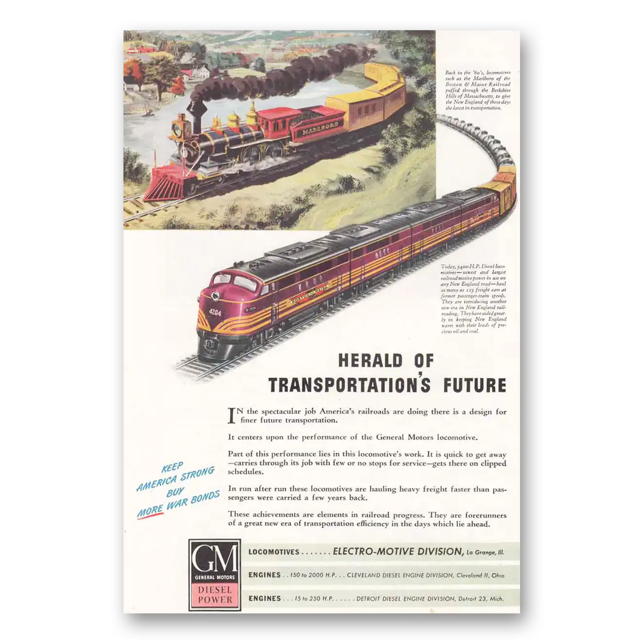 1944 GM Electro Motive Motive Herald of Transportations Future Vintage Magazine Print Ad