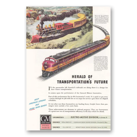 1944 GM Electro Motive Motive Herald of Transportations Future Vintage Magazine Print Ad