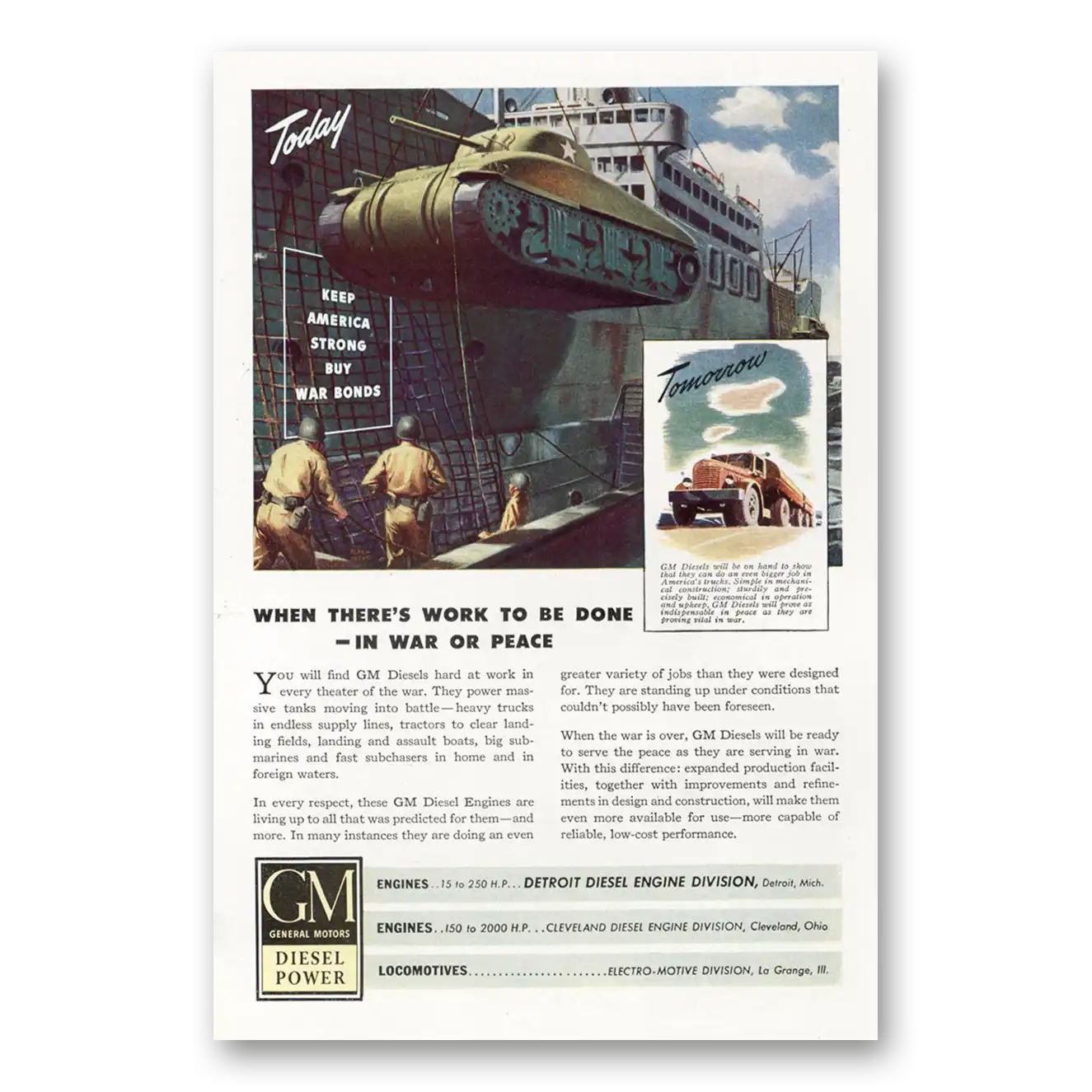 1944 GM Diesel Power When Theres Work to Be Done Vintage Magazine Print Ad