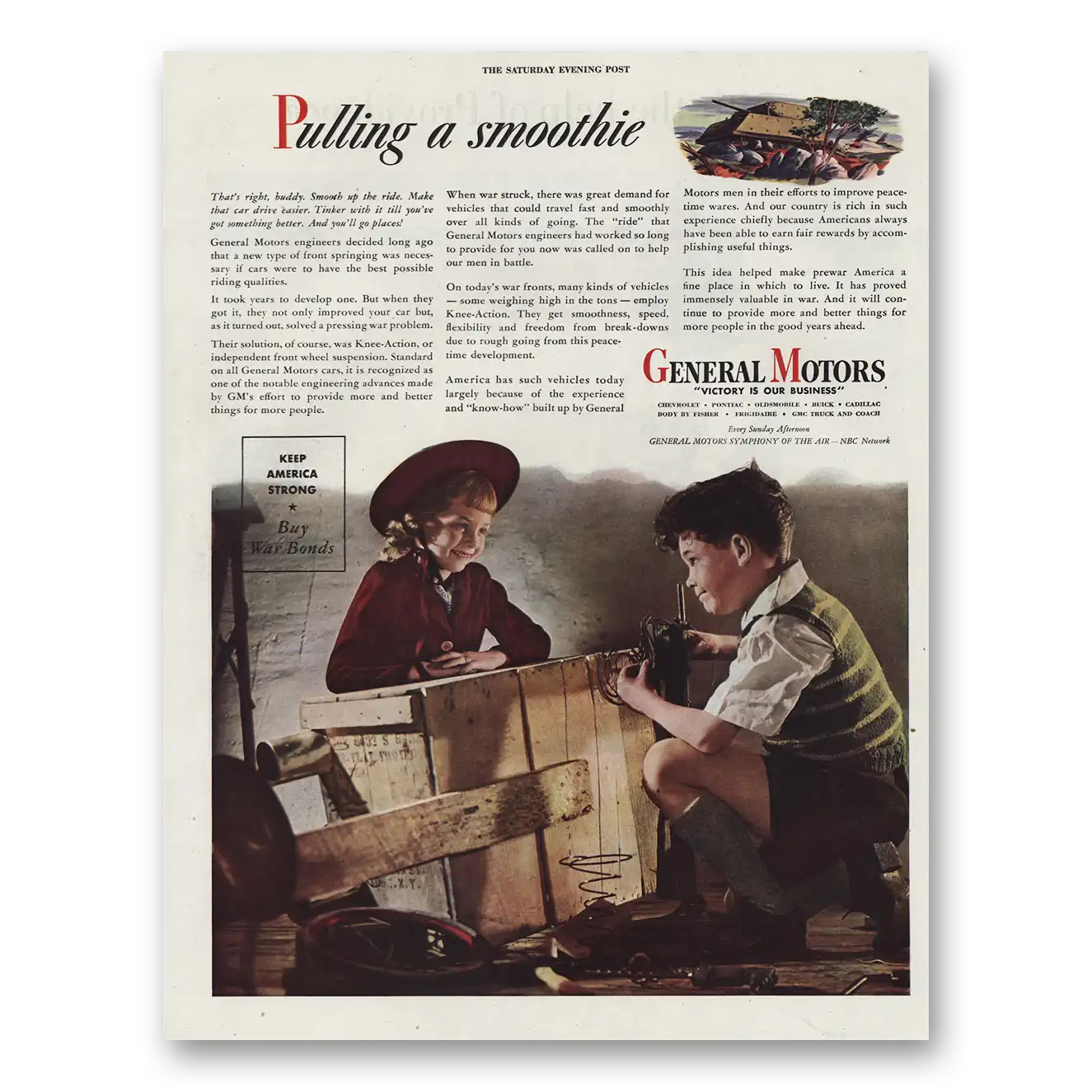 1944 General Motors Pulling a Smoothie Vintage Magazine Print Ad