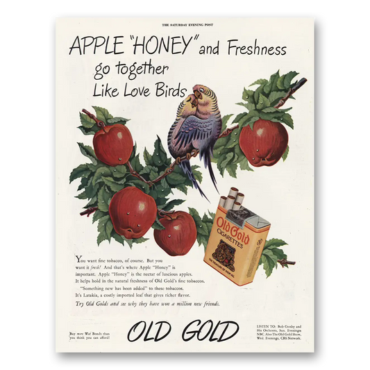 1944 Old Gold Cigarettes Apple Honey and Freshness Vintage Magazine Print Ad