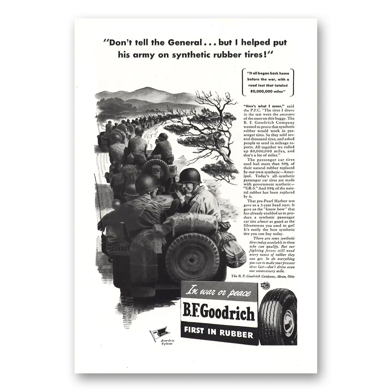 1944 Goodrich Tires Don't Tell the General Vintage Magazine Print Ad