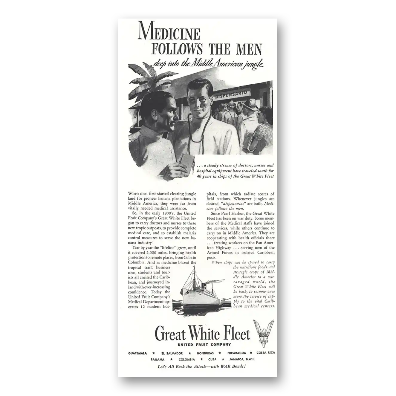 1944 Great White Fleet Medicine Follows the Men Vintage Magazine Print Ad