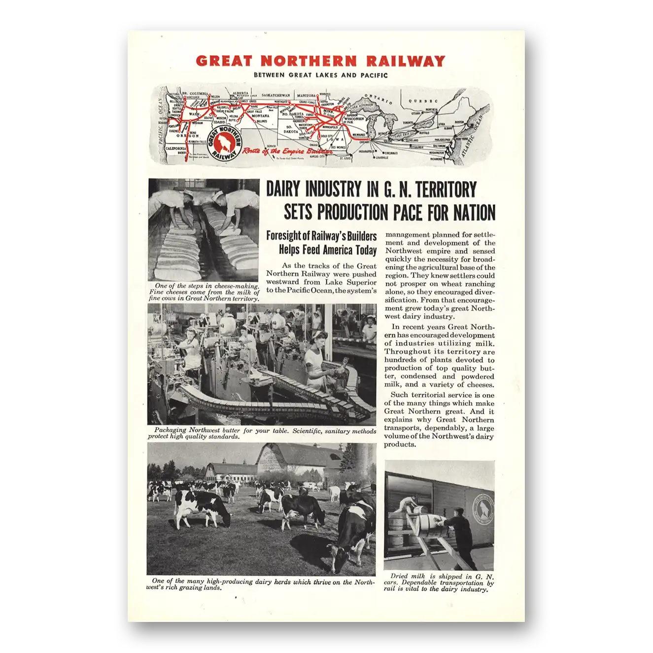 1944 Great Northern Railway Dairy Industry Vintage Magazine Print Ad