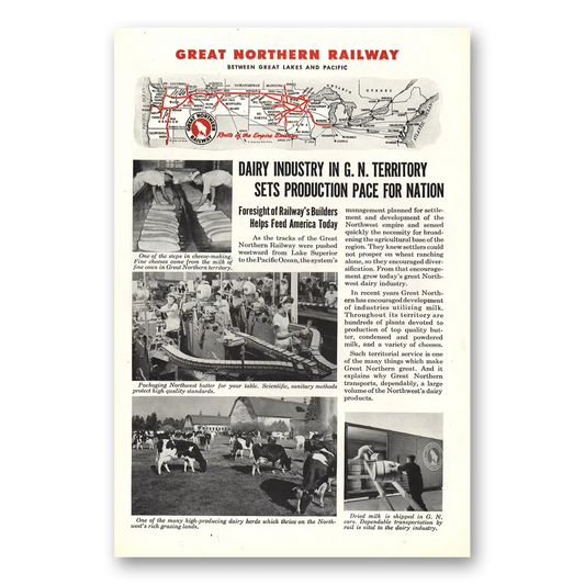 1944 Great Northern Railway Dairy Industry Vintage Magazine Print Ad