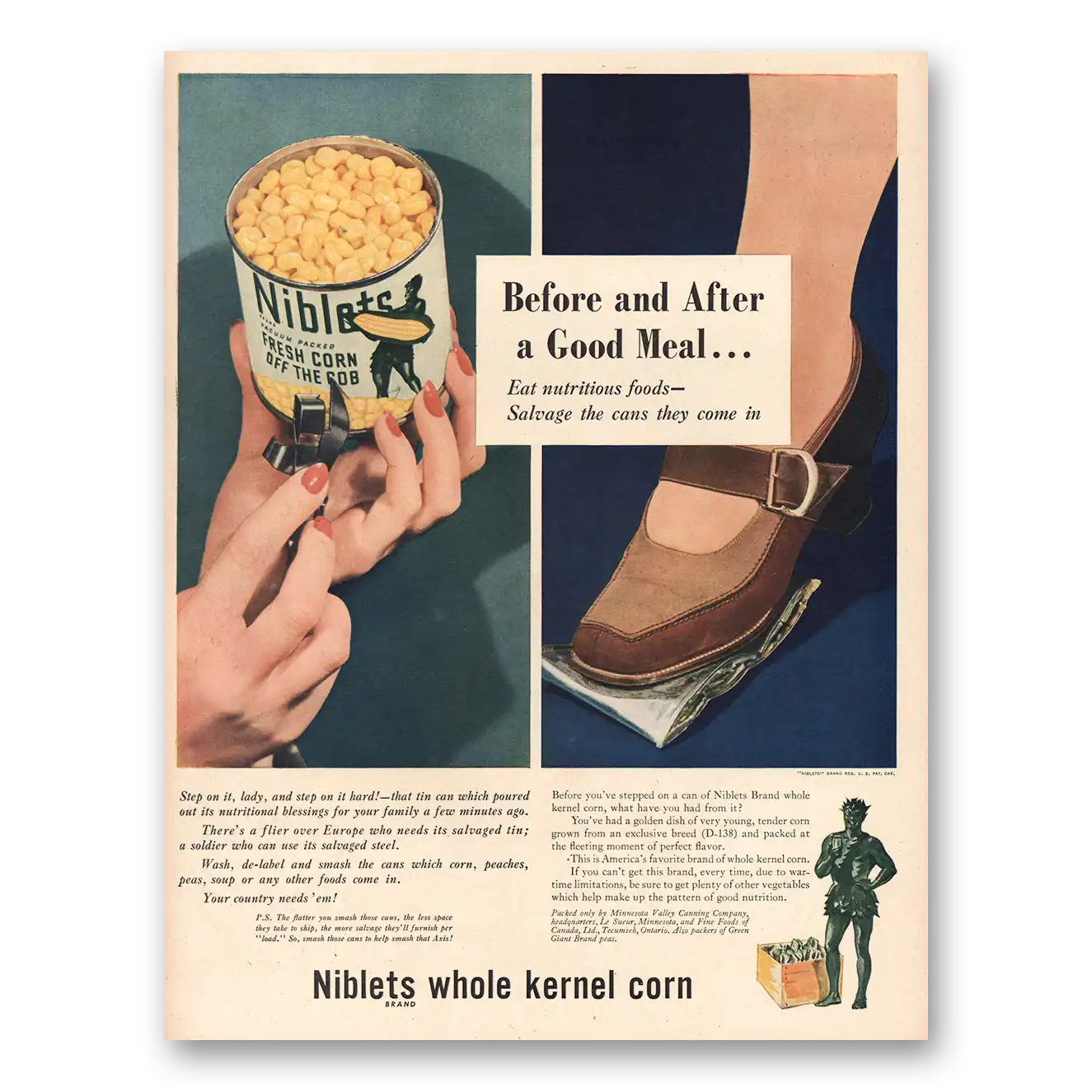 1944 Green Giant Before and After Vintage Magazine Print Ad