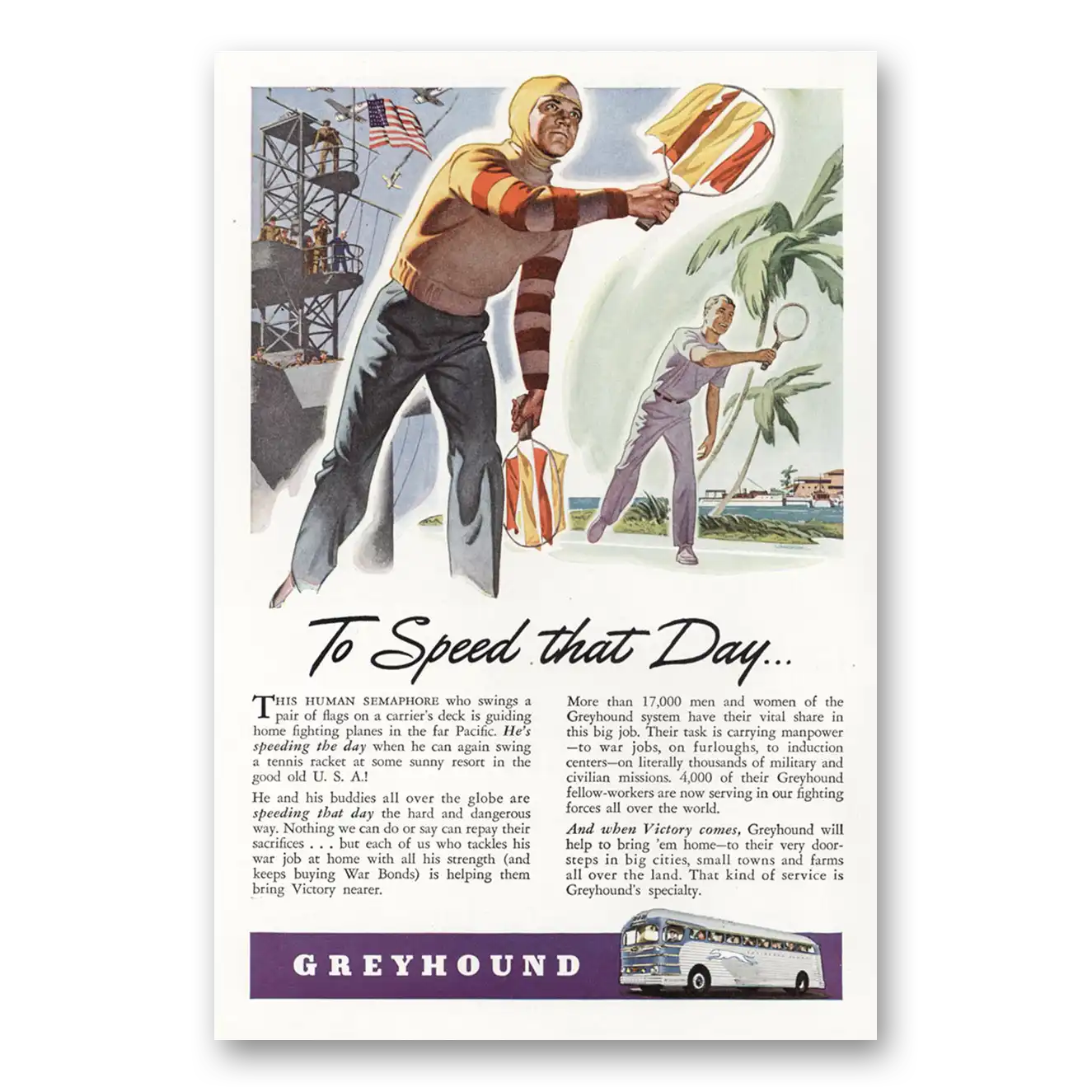 1944 Greyhound To Speed That Day Vintage Magazine Print Ad