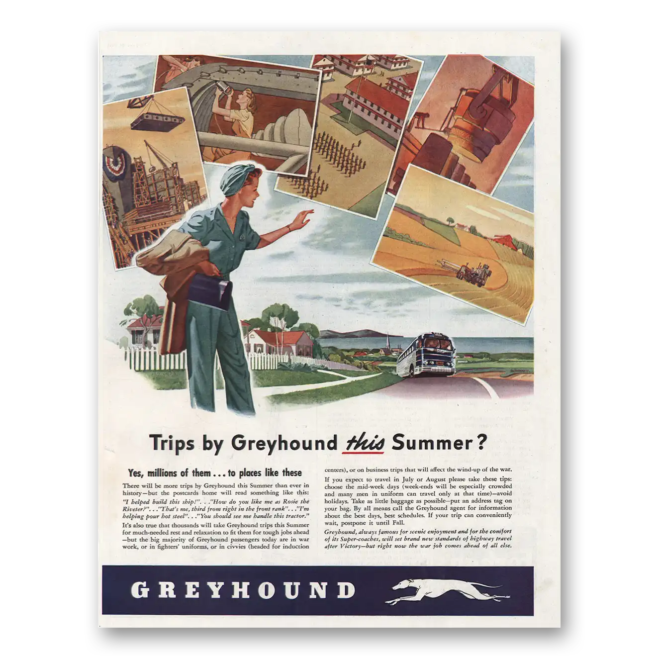 1944 Greyhound Trips by Greyhound This Summer Vintage Magazine Print Ad