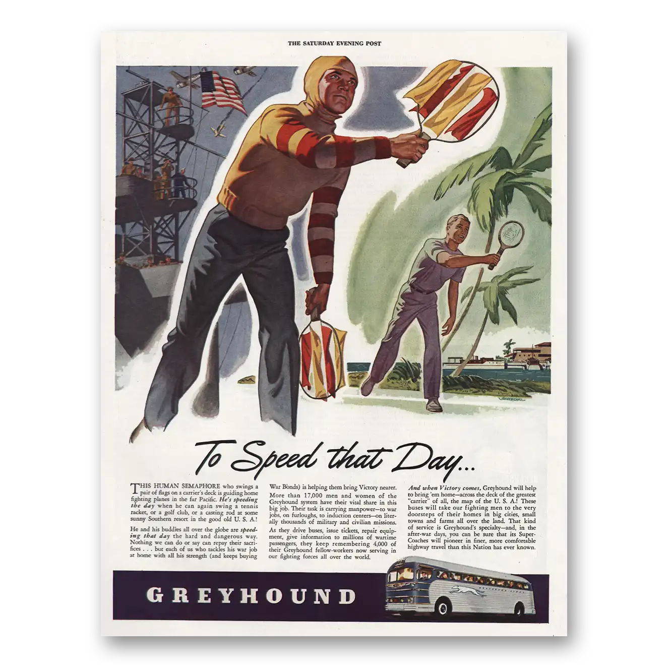 1944 Greyhound Speed That Day Vintage Magazine Print Ad