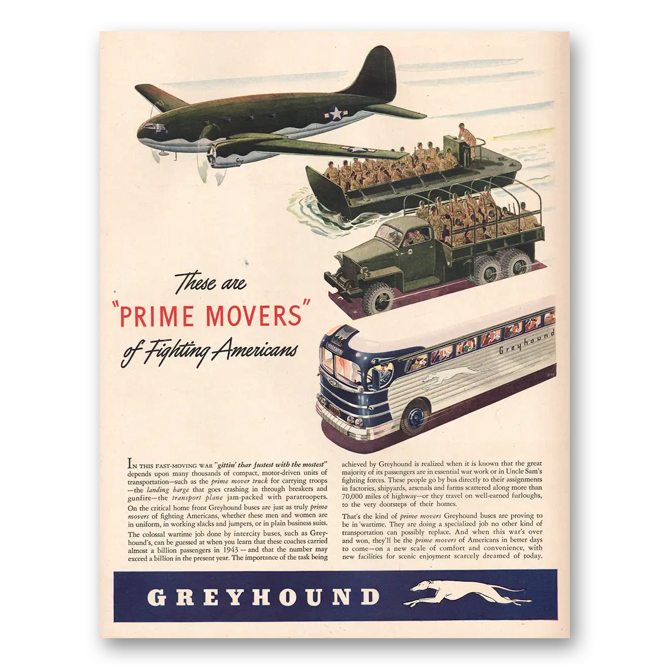 1944 Greyhound Prime Movers Vintage Magazine Print Ad