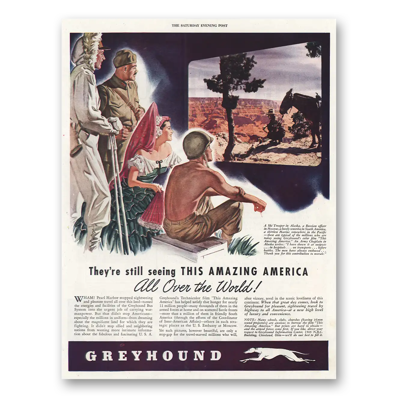 1944 Greyhound Amazing America Vintage Magazine Print Ad