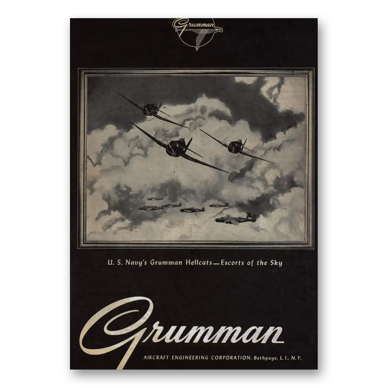 1944 Grumman US Navys Grummann Hellcats Vintage Magazine Print Ad