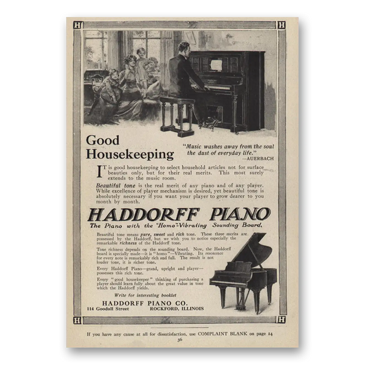 1914 Haddorff Piano Music Washes Away from the Soul Vintage Magazine Print Ad