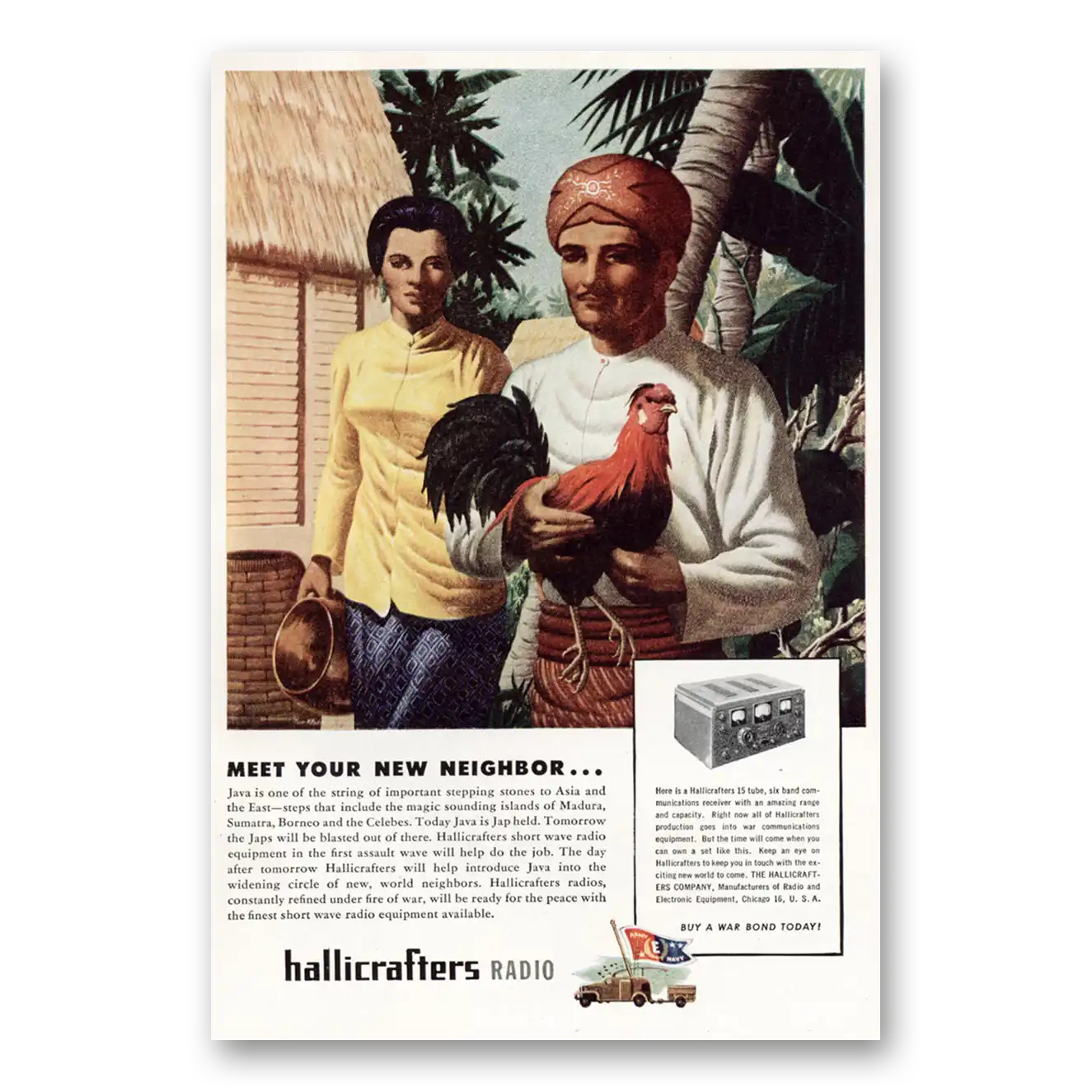 1944 Hallicrafters Meet Your New Neighbor Java Vintage Magazine Print Ad