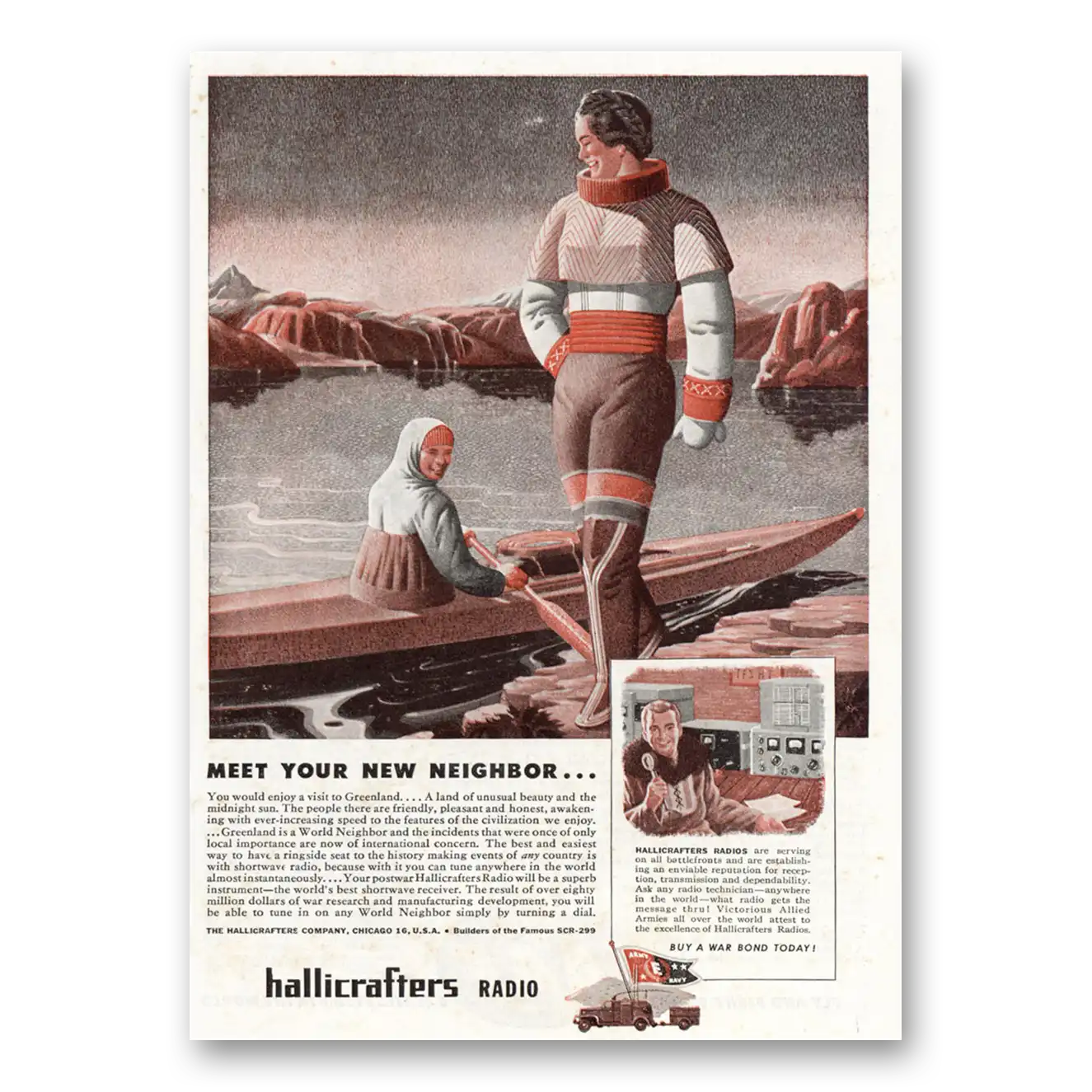 1944 Hallicrafters Meet Your New Neighbor Greenland Vintage Magazine Print Ad