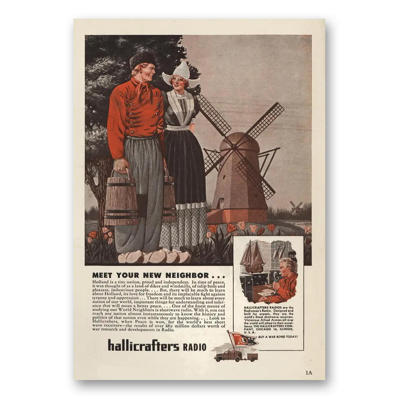 1944 Hallicrafters Holland Is a Tiny Nation Vintage Magazine Print Ad