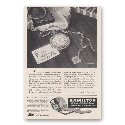 1944 Hamilton Watch Pocket Watch Yes It Is a Hamilton Darling Vintage Magazine Print Ad