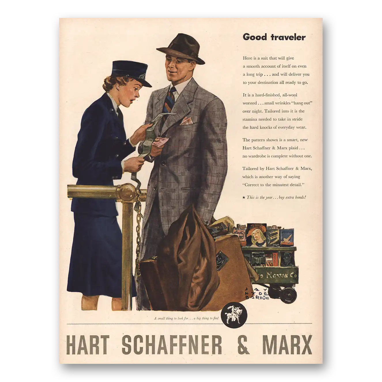 1944 Hart Schaffner Marx Good Traveler Vintage Magazine Print Ad