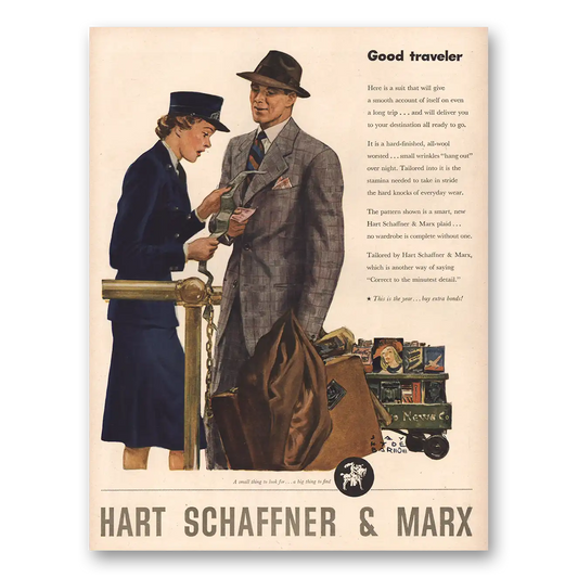 1944 Hart Schaffner Marx Good Traveler Vintage Magazine Print Ad