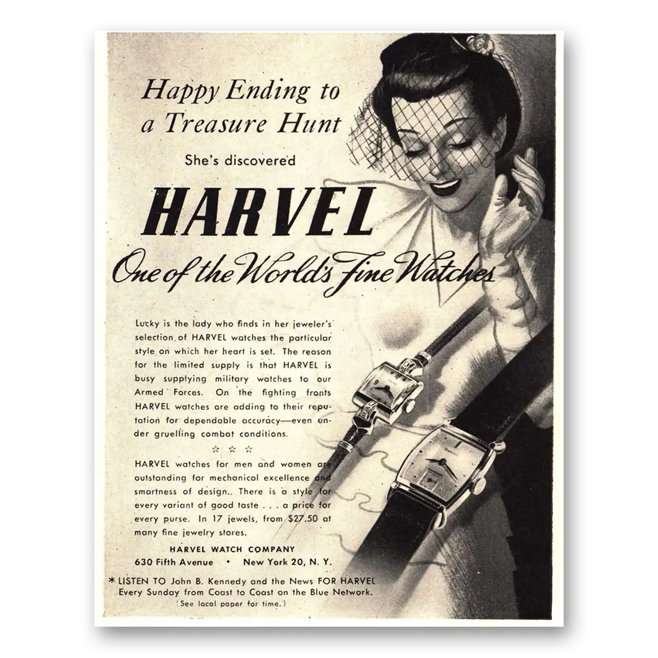 1944 Harvel Watches Happy Ending to a Treasure Hunt Vintage Magazine Print Ad