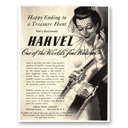 1944 Harvel Watches Happy Ending to a Treasure Hunt Vintage Magazine Print Ad