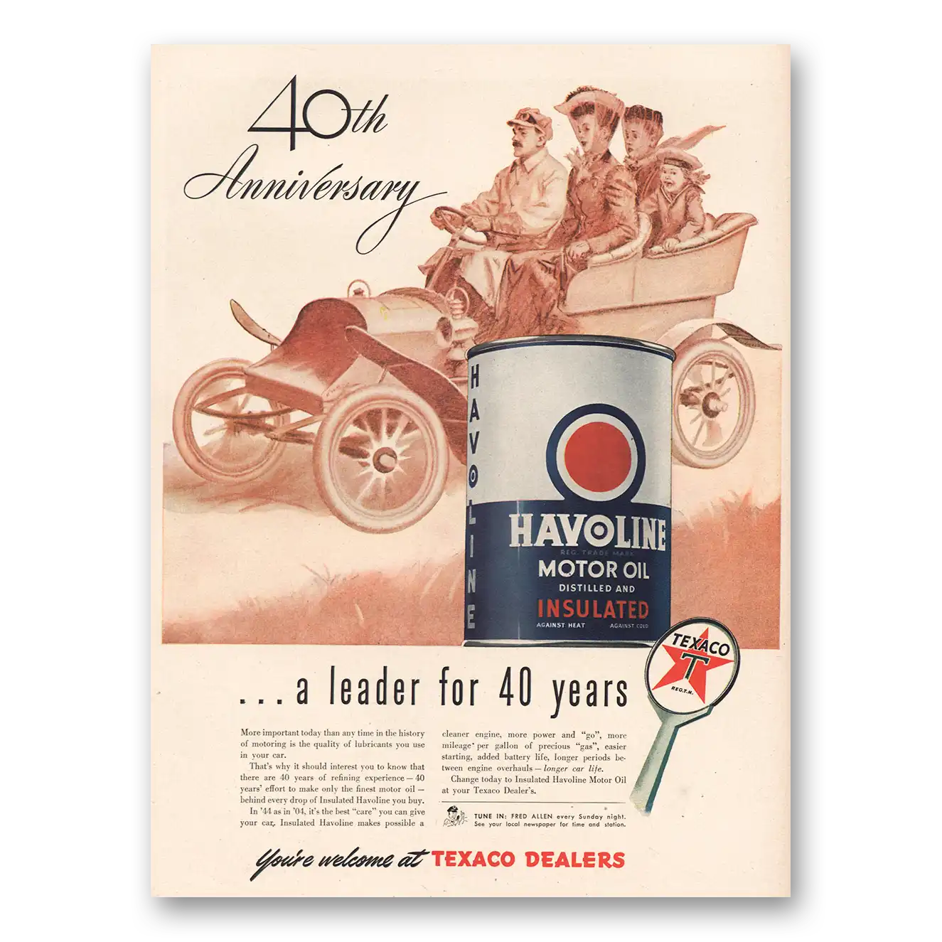 1944 Havoline Motor Oil 40th Anniversary Vintage Magazine Print Ad