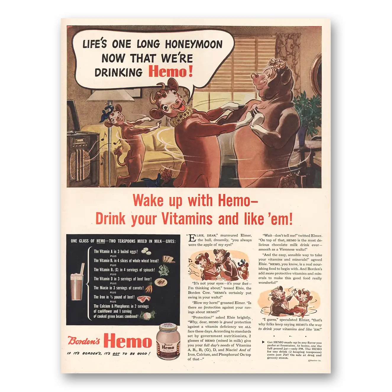 1944 Bordens Hemo One Long Honeymoon Vintage Magazine Print Ad