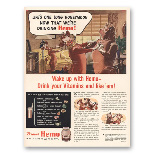 1944 Bordens Hemo One Long Honeymoon Vintage Magazine Print Ad