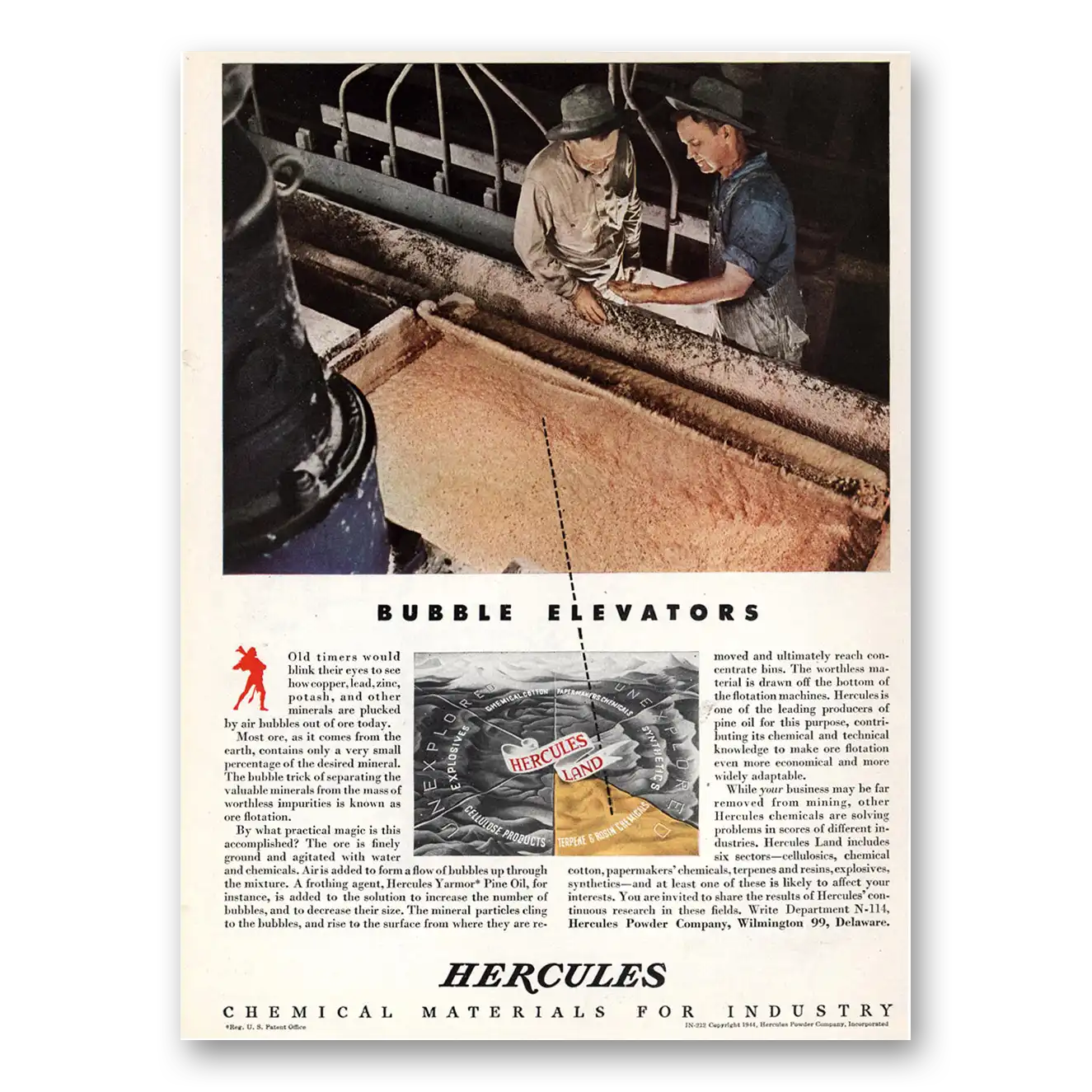 1944 Hercules Powder Bubble Elevators Vintage Magazine Print Ad