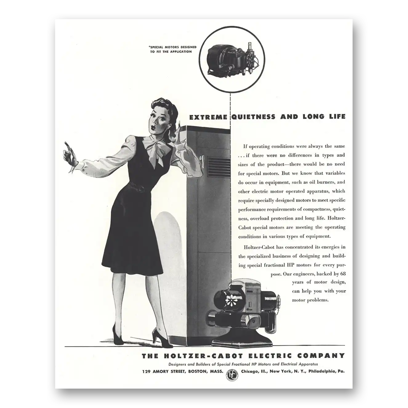 1944 Holter Cabot Electric Electric Extreme Quietness and Long Life Vintage Magazine Print Ad