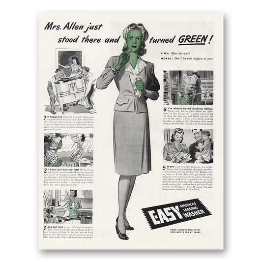 1944 Easy Washing Machine Mrs Allen Stood There and Turned Green Vintage Magazine Print Ad