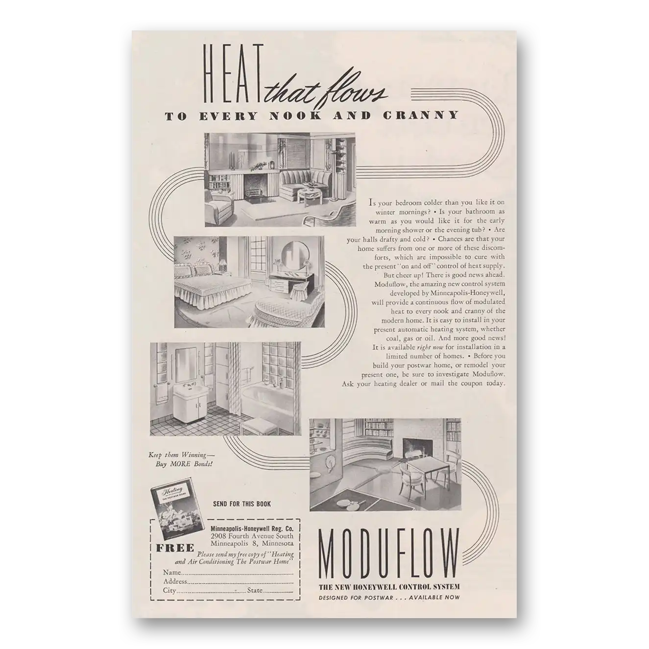 1944 Moduflow Heat That Flows Vintage Magazine Print Ad