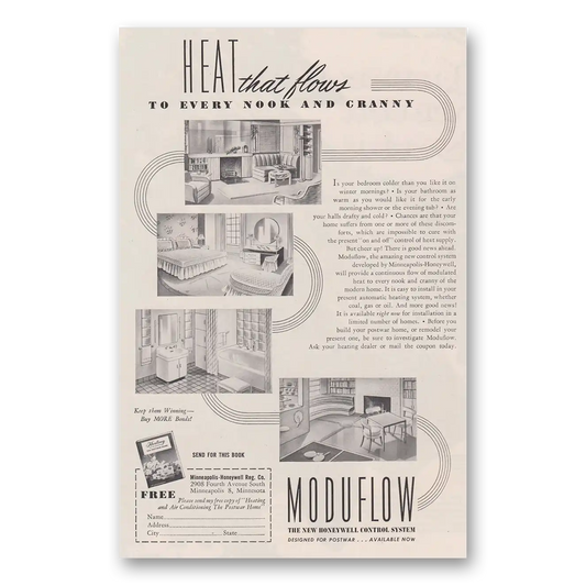 1944 Moduflow Heat That Flows Vintage Magazine Print Ad