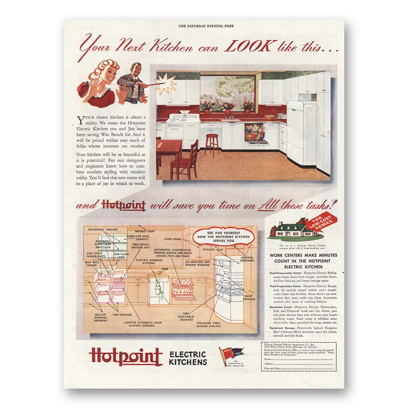 1944 Hotpoint Electric Kitchens Next Kitchen Can Look Like This Vintage Magazine Print Ad