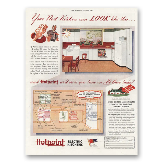 1944 Hotpoint Electric Kitchens Next Kitchen Can Look Like This Vintage Magazine Print Ad