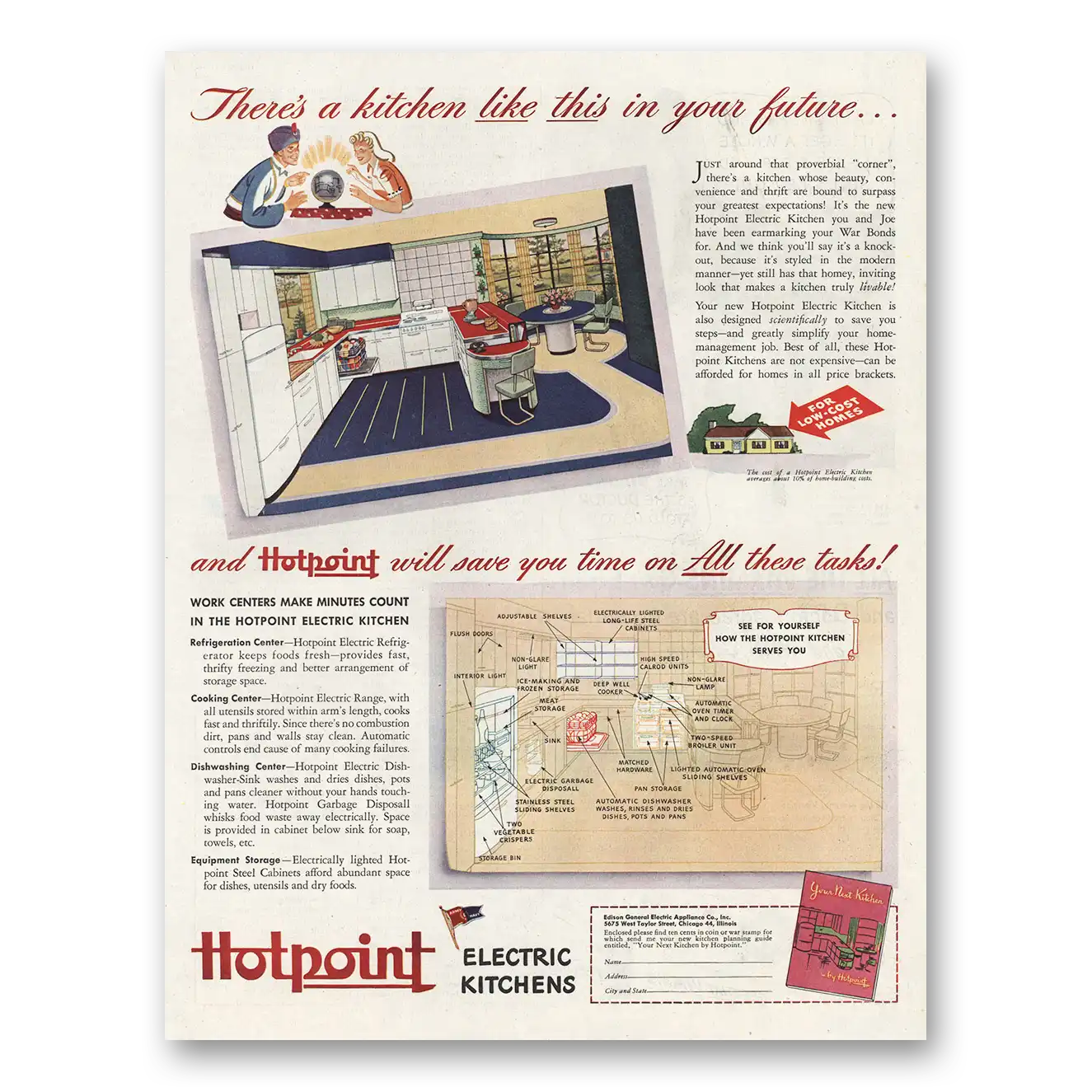 1944 Hotpoint Electric Kitchens Kitchen Like This In Your Future Vintage Magazine Print Ad