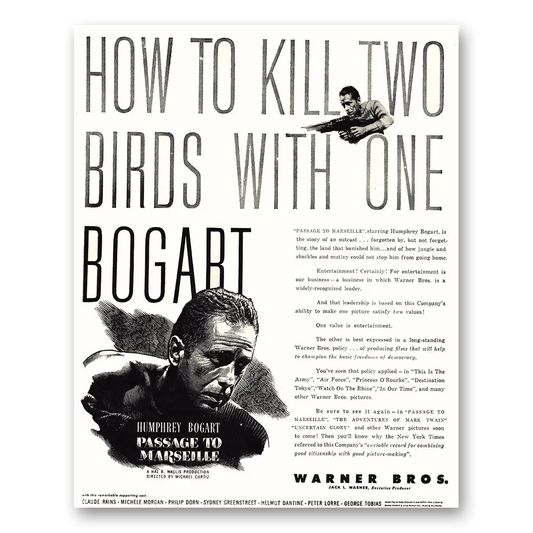 1944 How to Kill Two Birds With One Movie Promo Humphrey Bogart Vintage Magazine Print Ad