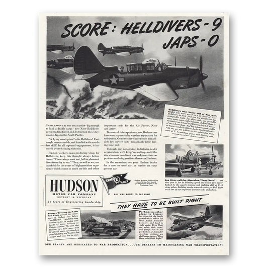 1944 Hudson Motor Car Score Helldivers Japs Vintage Magazine Print Ad