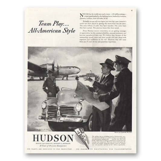 1944 Hudson Motor Car Team Play American Style Vintage Magazine Print Ad