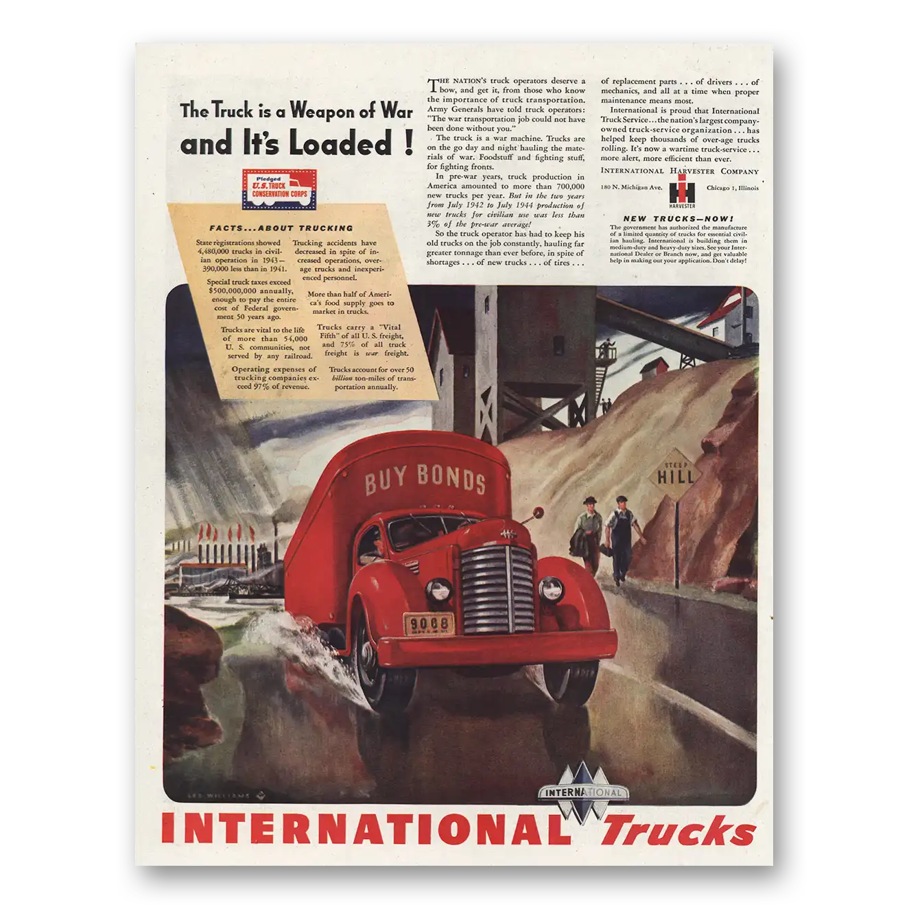 1944 International Trucks Truck Is a Weapon of War and Its Loaded Vintage Magazine Print Ad