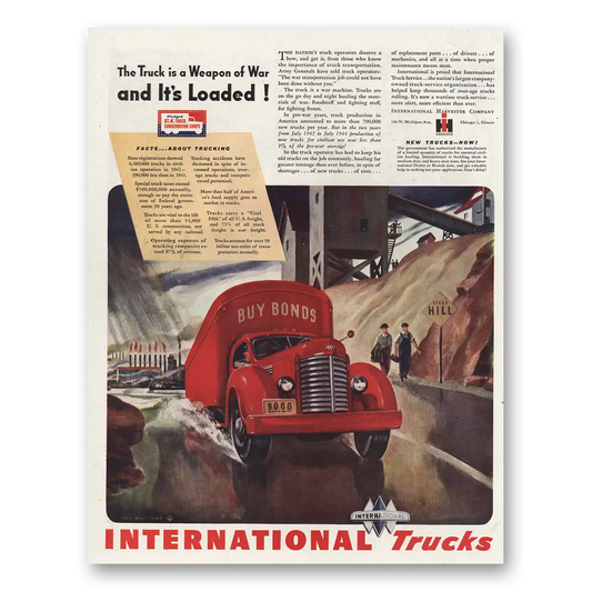 1944 International Trucks Truck Is a Weapon of War and Its Loaded Vintage Magazine Print Ad