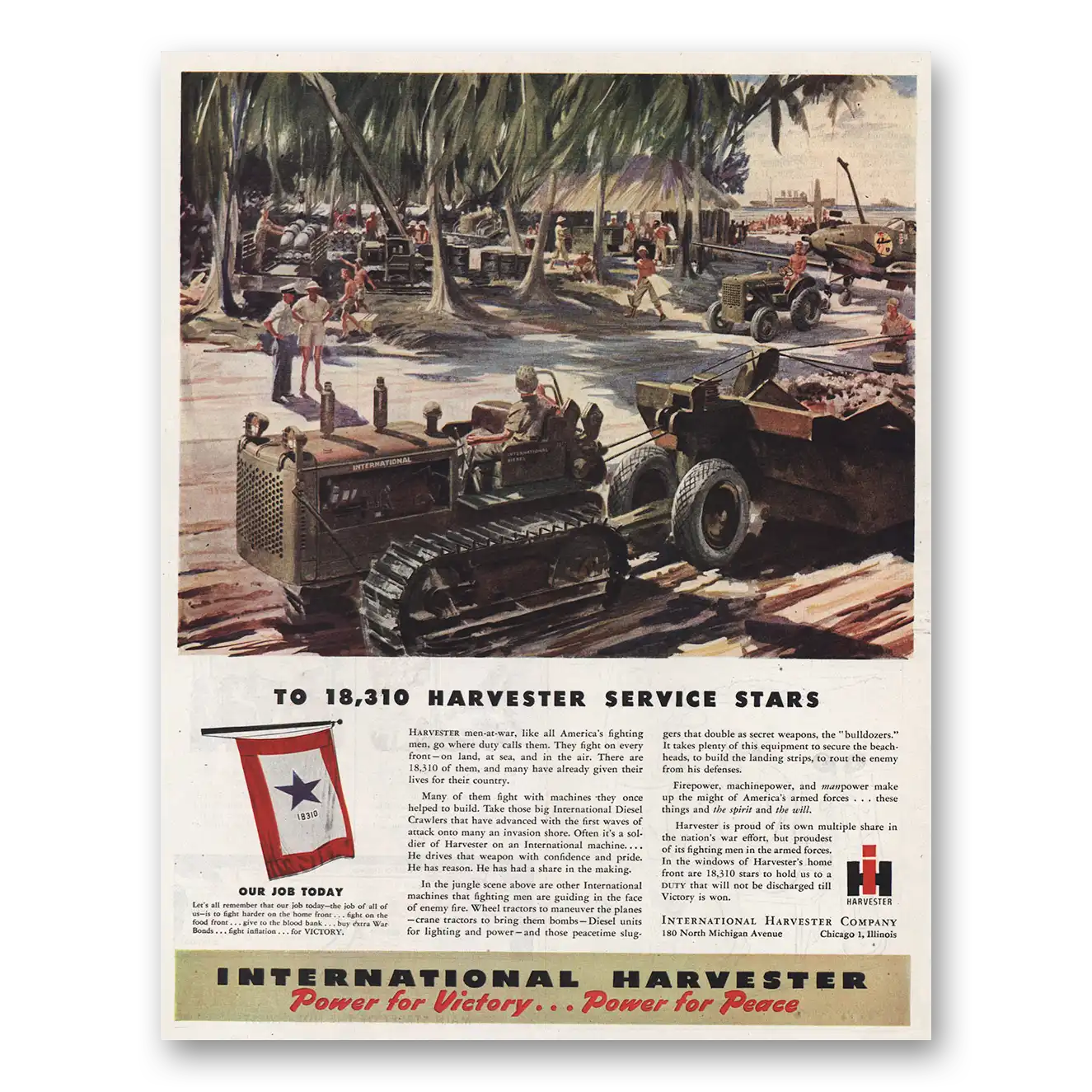 1944 International Harvester Service Stars Vintage Magazine Print Ad