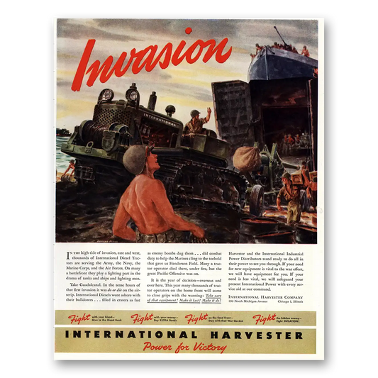 1944 International Harvester Industrial Invasion Diesel Tractors Vintage Magazine Print Ad