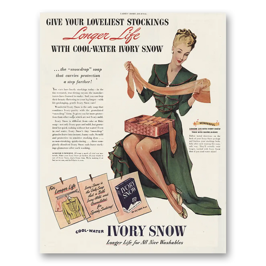 1944 Ivory Snow Loveliest Stockings Longer Life Vintage Magazine Print Ad