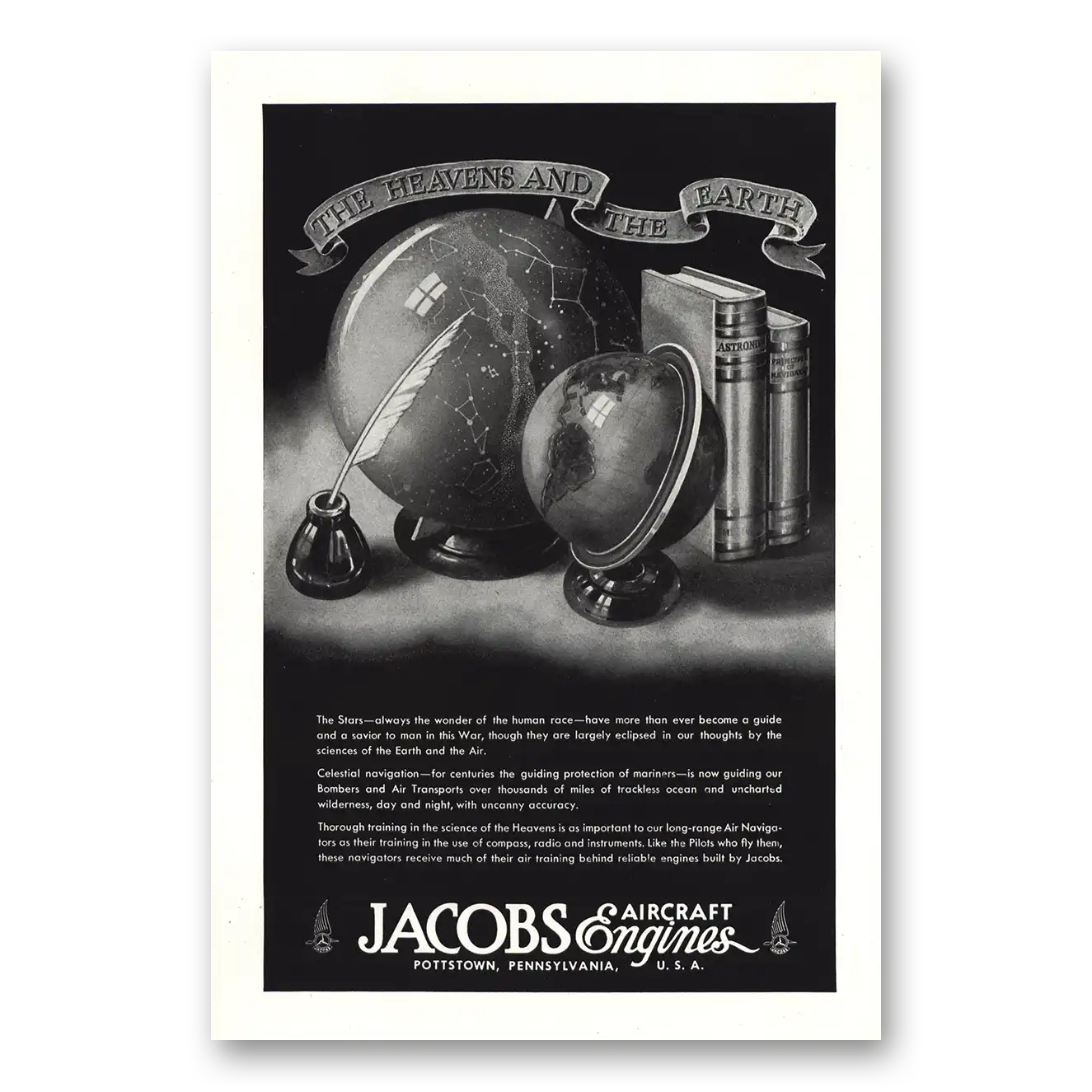 1944 Jacobs Aircraft Engines Heavens and The Earth Vintage Magazine Print Ad