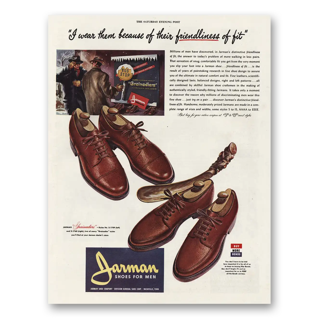 1944 Jarman Shoes Friendliness of Fit Vintage Magazine Print Ad