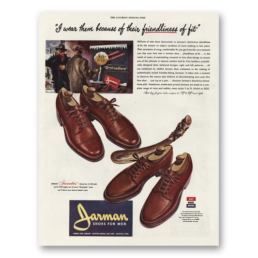 1944 Jarman Shoes Friendliness of Fit Vintage Magazine Print Ad